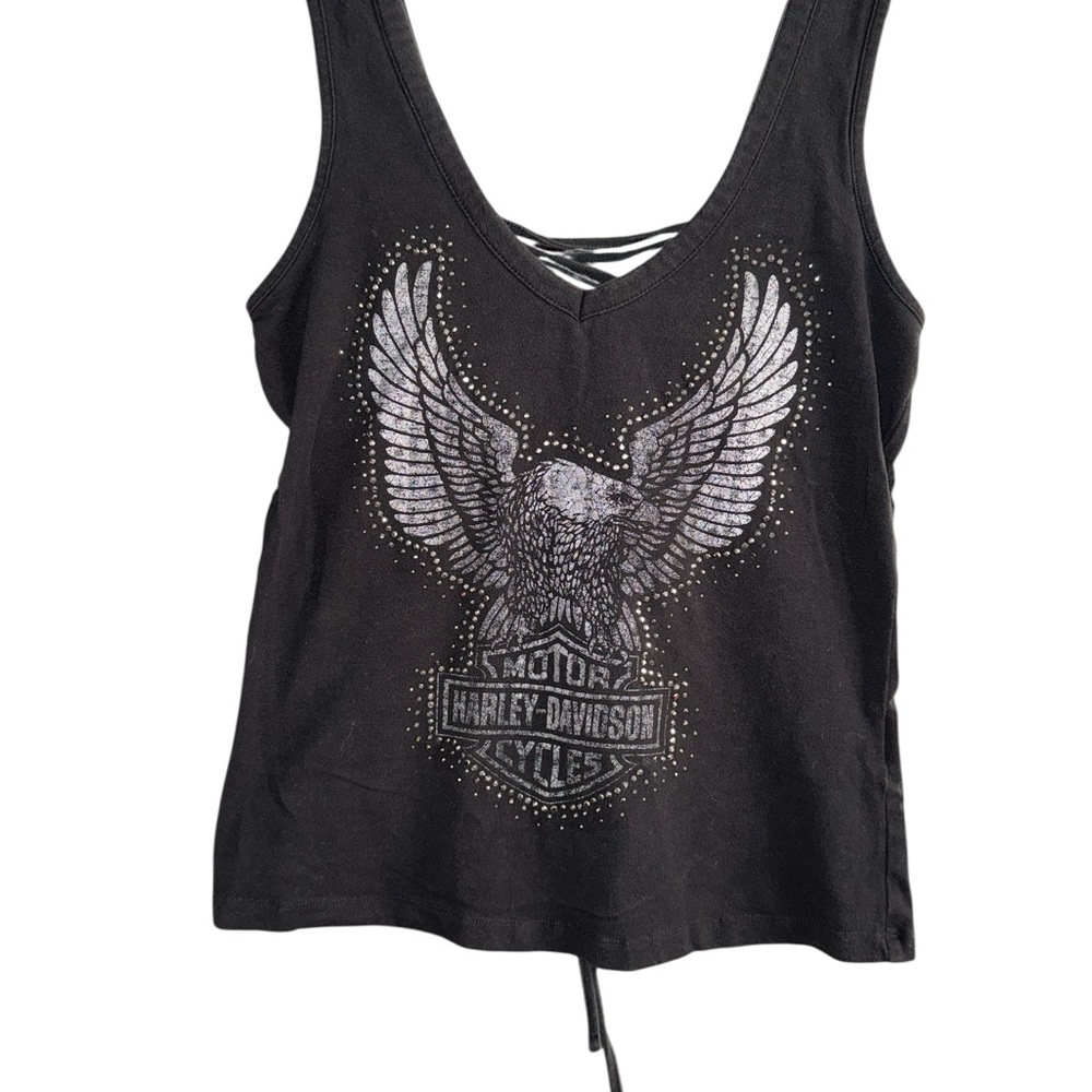 Vintage Harley-Davidson Vintage Black & Silver Lace Up Grommet Eagle Tank Medium